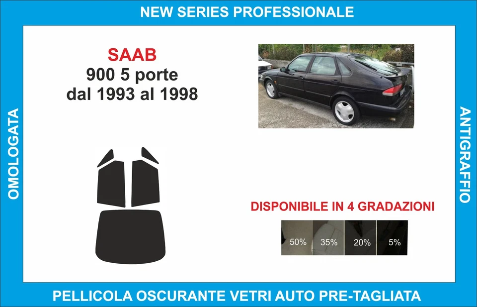 pellicole oscuranti vetri saab 900 5p dal 1993-1998 kit posteriore - Imagen 1 de 1