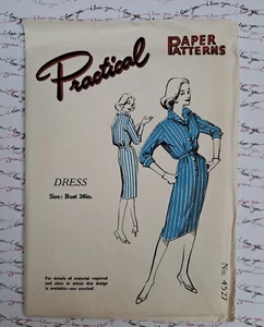 50s Practical Paper Vintage Sewing Dress Pattern Shirt Dress 36in Bust - Picture 1 of 2