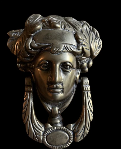 Antique Heavy Brass Bronze Goddess Athena Face Door Knocker, Statement Piece Cover