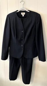 Talbots Women’s Italian Wool Black lined Pants Suit Size 10 collarless - Picture 1 of 4