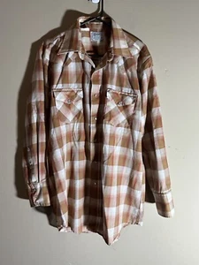 VINTAGE H Bar C Shirt Men Large 16 - 33 Pearl Snap Western Long Sleeve USA Made - Picture 1 of 5