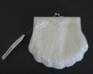 Preston & York Clamshell Evening Bag Purse Ivory 100% Glass Beads Silver Clasp - Picture 1 of 8