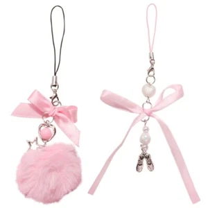 Plush Ball Bowknot Pendant Hanging Rope Phone Chain Strap Keychain Accessories - Photo 1 sur 10