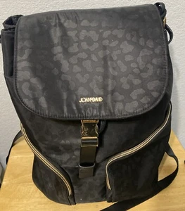 Joan & David Black Decorative Fabric Design Backpack Gold Metal Hardware See Pic - Picture 1 of 15