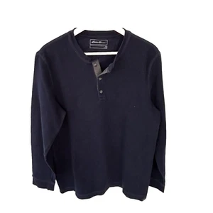 Camicia termica Henley Eddie Bauer uomo taglia TL alta grande blu navy manica lunga - Foto 1 di 7