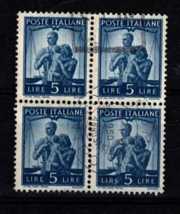 ITALIA 1945 DEMOCRATICA LIRE 5 IN QUARTINA OBLITERATA - Picture 1 of 1