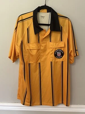 US Soccer Federation Referee Shirt Short Sleeve Yellow Large w/Badge - Image 1 of 4