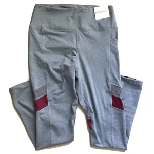 BCBGeneration Running Color block Leggings Media Pockets Grey/Burgundy Mesh Sz L - Picture 1 of 14