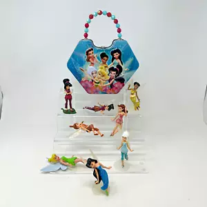 Disney Tinkerbell Fairies Dolls Figures Set WITH Carrying Tin Fairy Toys - Picture 1 of 12