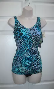 Traje de baño retro vintage para mujer CHRISTINA estampado de leopardo turquesa 18W nuevo con etiquetas - Imagen 1 de 12