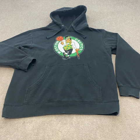 Boston Celtics Sweatshirt Mens Large Black Hoodie Long Sleeve NBA Logo Cover