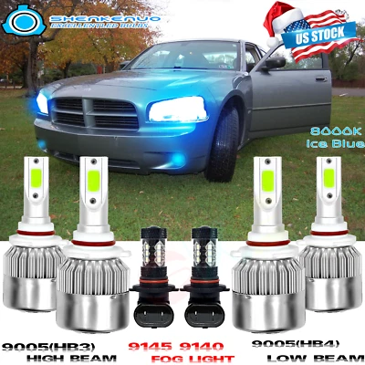 For Dodge Charger 2006 2007 2008 2009 6x 8000K LED Headlights Hi/Lo + Fog Lights - Image 1 of 4