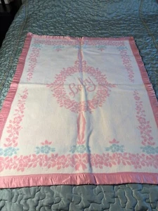 Vintage Baby Blanket with Satin Trim 45 x 35" - Picture 1 of 3