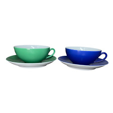 Vista Alegre 1824 Portugal Colours Tea Cups Saucers Royal Blue & Green Porcelain