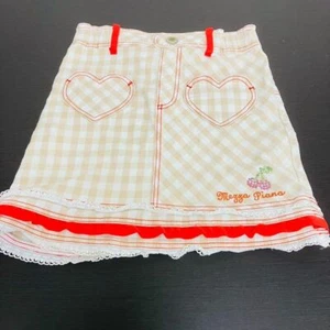 Mezzo Piano Denim Skirt 120 Size Light Brown Plaid Heart Red Frill Cherry Rare - Picture 1 of 24