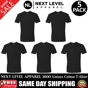 5 PACK OF NEXT LEVEL PLAIN Mens Black T Shirt Blank Cotton T-Shirt Tee 3600 S-XL - Picture 1 of 2