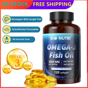 Omega 3 Fish Oil Capsules Triple Strength Joint Support 3000 mg with EPA & DHA - Picture 1 of 11