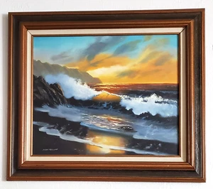 VINTAGE MCM SEASCAPE SEA MARINE OIL PAINTING CALIFORNIA SIGNED JEAN FALCONE - Picture 1 of 7