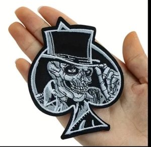 ACE of SPADES SKELETON TOP HAT Embroidered Iron On/ Sew On Patch Punk goth biker - Picture 1 of 5
