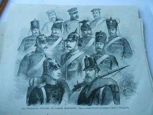 Gravure 1867 - Les principaux costumes de l'armée Prussienne - Imagen 1 de 1