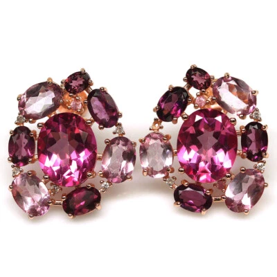Piedra preciosa 9 x 11 mm. Pendientes de plata 925 con topacio místico rosa, rodolita y amatista Foto 1 de 4