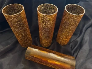 BLENKO Hurricane Chimney Shade Amber Crackle Glass -Set Of 4 - Picture 1 of 8