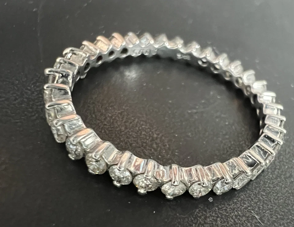 14K White Gold CZ Full Eternity Band Ring D 095 Vintage NYC Jeweler - Image 1 of 4
