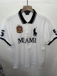 Ralph Lauren White Number 5 Miami Polo Shirt Size Large Custom Fit - Picture 1 of 9