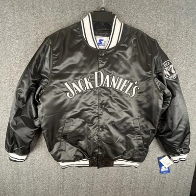 Jack Daniels куртка мужская большой черный стартер старый No 7 атласный бомбардировщик выстеганный логотип - Изображение 1 из 4