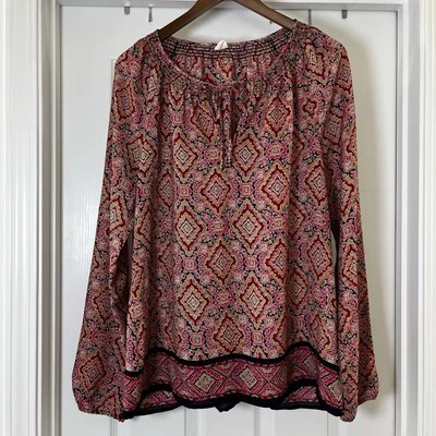 Gap Smocked Blouse Red Pink Navy Boho Peasant Business Casual Medium Tall - Image 1 of 4