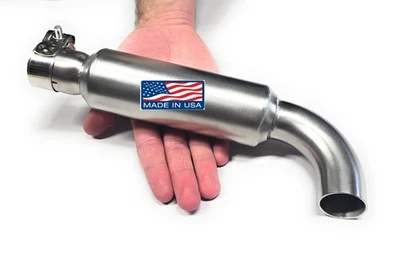 Stainless Steel Muffler Slip-On 1.25" OD tubing 90 degree exit. - Image 1 of 4
