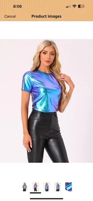 Allegra Rainbow Iridescent Sparkly Women’s 80s Disco Short sleeve Top Size M - Image 1 of 4