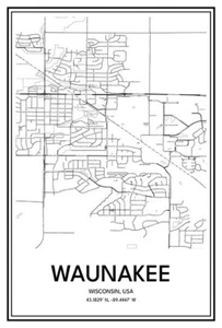 Waunakee, WI, USA - Modern Minimalist Street Map Poster - Picture 1 of 8