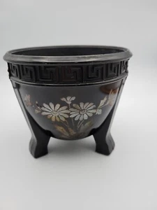 Vintage LE Smith Black Amethyst Three Footed Glass Urn Vase Greek Key Design - Picture 1 of 6