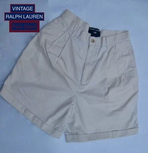 VTG Polo Sport Ralph Lauren Women Beige Khaki Shorts High Waist~Pleats~Cuffs-8R - Picture 1 of 7