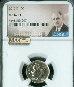 2017 D ROOSEVELT DIME NGC MS67 FT PQ 2ND FINEST REGISTRY MAC SPOTLESS  . - Picture 1 of 4