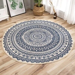 35In Round Floor Mat National Style Home Living Room Boho Printed Mat Area Rug - Picture 1 of 28