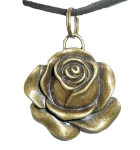 Nuevo Precioso Collar Negro 18" - 20" Flor Rosa Tono Bronce Colgante 3D - Imagen 1 de 3