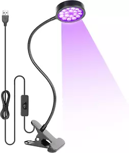 USB Black Light Lamp, 5V 5W 395Nm UV Led Blacklight with Gooseneck and Clamp for - Picture 1 of 12