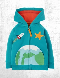 Ex Frugi Kids Helford Long Sleeve Zip Up Hoody in Camper Blue/Space - Picture 1 of 5