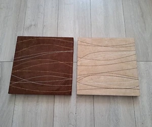 Pair of Embroidered Suede Effect Wall Hanging Canvases Brown & Beige 30x30cm - Picture 1 of 18