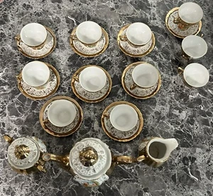 Bavarian 8 piece tea set gold with white trim W/creamer/sugar bowl - Picture 1 of 12