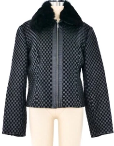 Chaqueta de cuero tejida negra Y2K Marvin Richards para mujer cuello de piel talla 3X cremallera - Imagen 1 de 23
