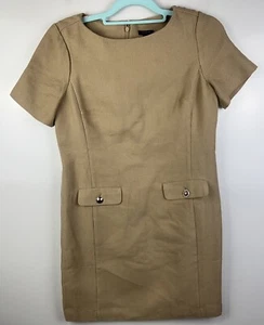 Ann Taylor Womans Sz 4P Petite Sheath Dress Tan Back Zip Pockets - Picture 1 of 17