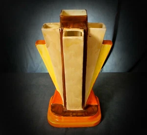 RARE GRAND VASE ANGULAIRE MYOTT HIGH ART DECO PEINT MAIN - Photo 1/10