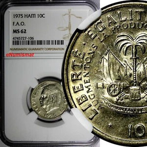 HAITI  1975 10 Centimes F.A.O. NGC MS62 Jean-Claude Duvalier KM# 120 (106) - Picture 1 of 4