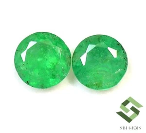 Par de piedras preciosas sueltas sin tratar de 1,37 CTS de corte redondo esmeralda natural certificada de 6 mm - Imagen 1 de 6