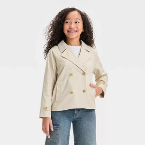 Girls' Solid Trench Coat - art class Macadamia Tan L: Wind & - Picture 1 of 3