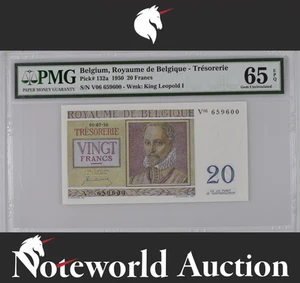 Belgium Royaume de Belgique Trésorerie 20 Francs 1950 P 132a UNC PMG 65 EPQ - Picture 1 of 4