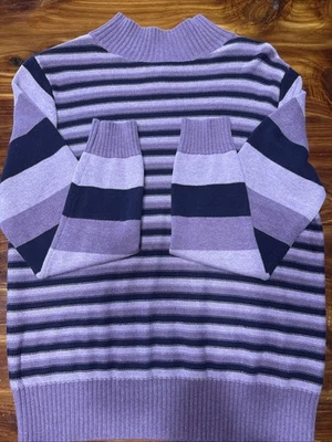 Suéter Pendleton Mujer Talla Med Rayas Algodón Tejido Púrpura Azul Cuello Tortuga Foto 1 de 4